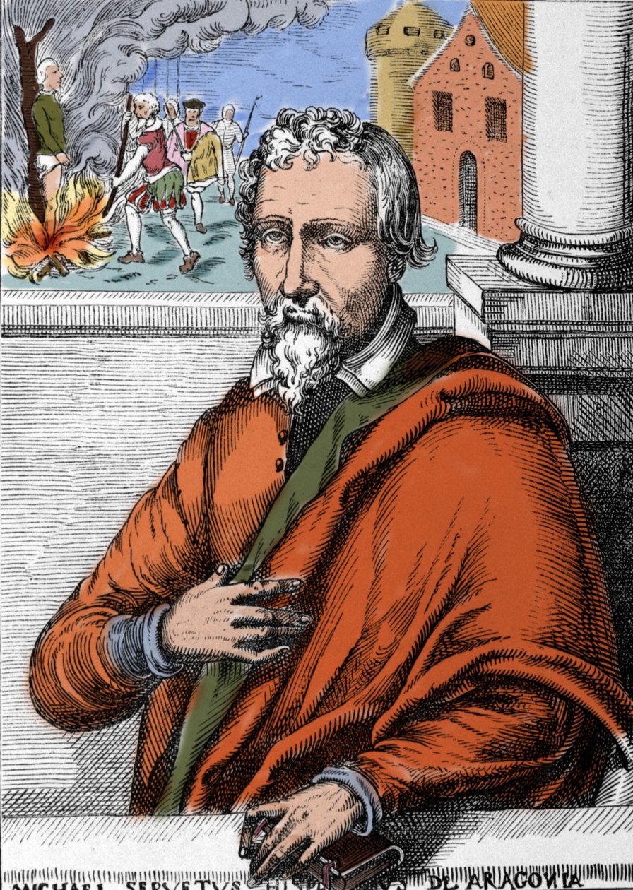 Michel Servet (Michel de Villanueva) (1511-1553), espanjalainen lääkäri ja teologi. Kaiverrus tekijältä Unknown artist