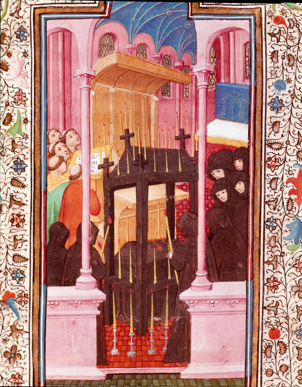 Miniatyyri hautajaiskohtaus elokuvasta "" Portugalilaisen Edward I:n (Duarten) tunnit (1391-1438)" 1400-luvun Lissabon, Torre do Tombo tekijältä Unknown artist