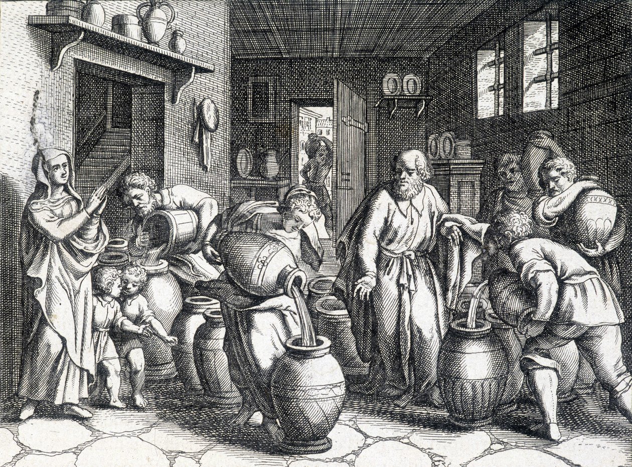 Eliaan ihme, raamatullinen profeetta ja Elian opetuslapsi, joka viittansa avulla välittää hänelle henkensä ja voimansa. Kaiverrus vuodelta 1724. tekijältä Unknown artist