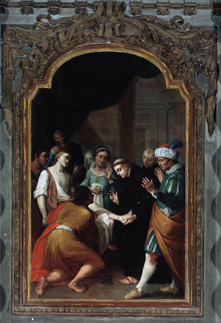 Pyhän Anthony Padovalaisen ihme, joka parantaa raajaraan miehen (öljy kankaalle, 1700-luvun loppu) tekijältä Unknown artist