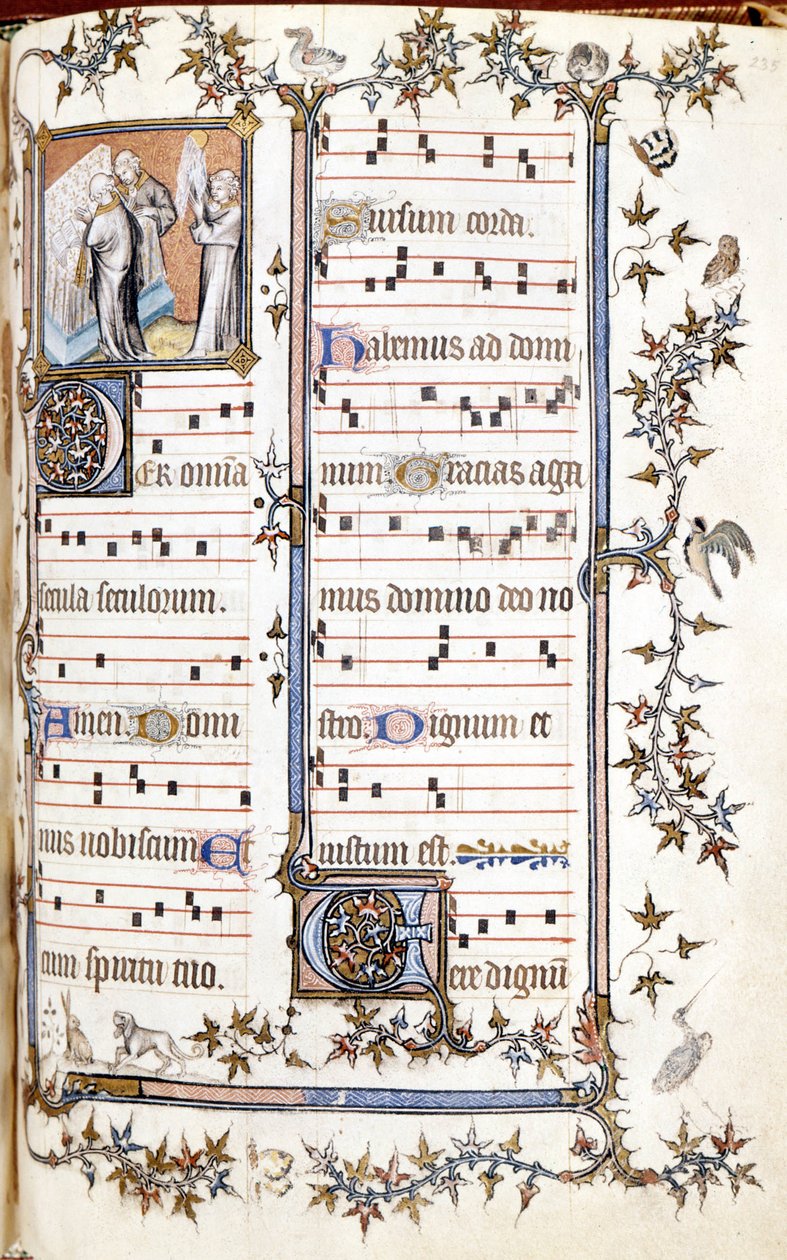 Missal of Saint Denis, noin 1350. Miniatyyri, joka kuvaa Clotairea (Clothaire) ja Dagobertia. tekijältä Unknown artist