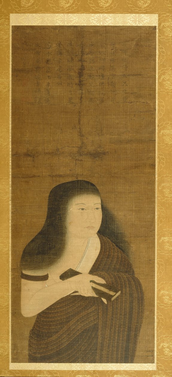 Monju pukeutuneena punotusta ruohosta tehtyyn kaapuun (Nawa Monju) tekijältä Unknown artist
