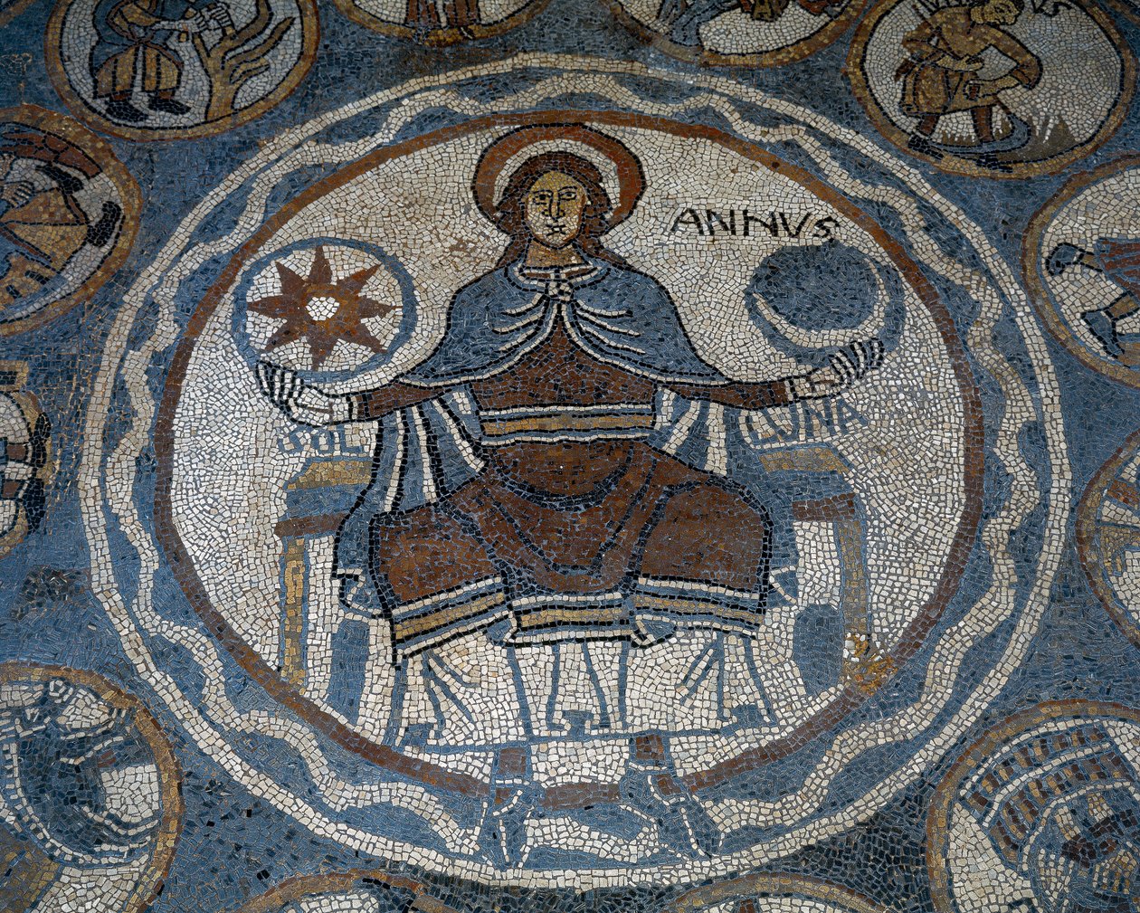 Mosaiikkilattia, joka kuvaa vuoden kuukausia tekijältä Unknown artist
