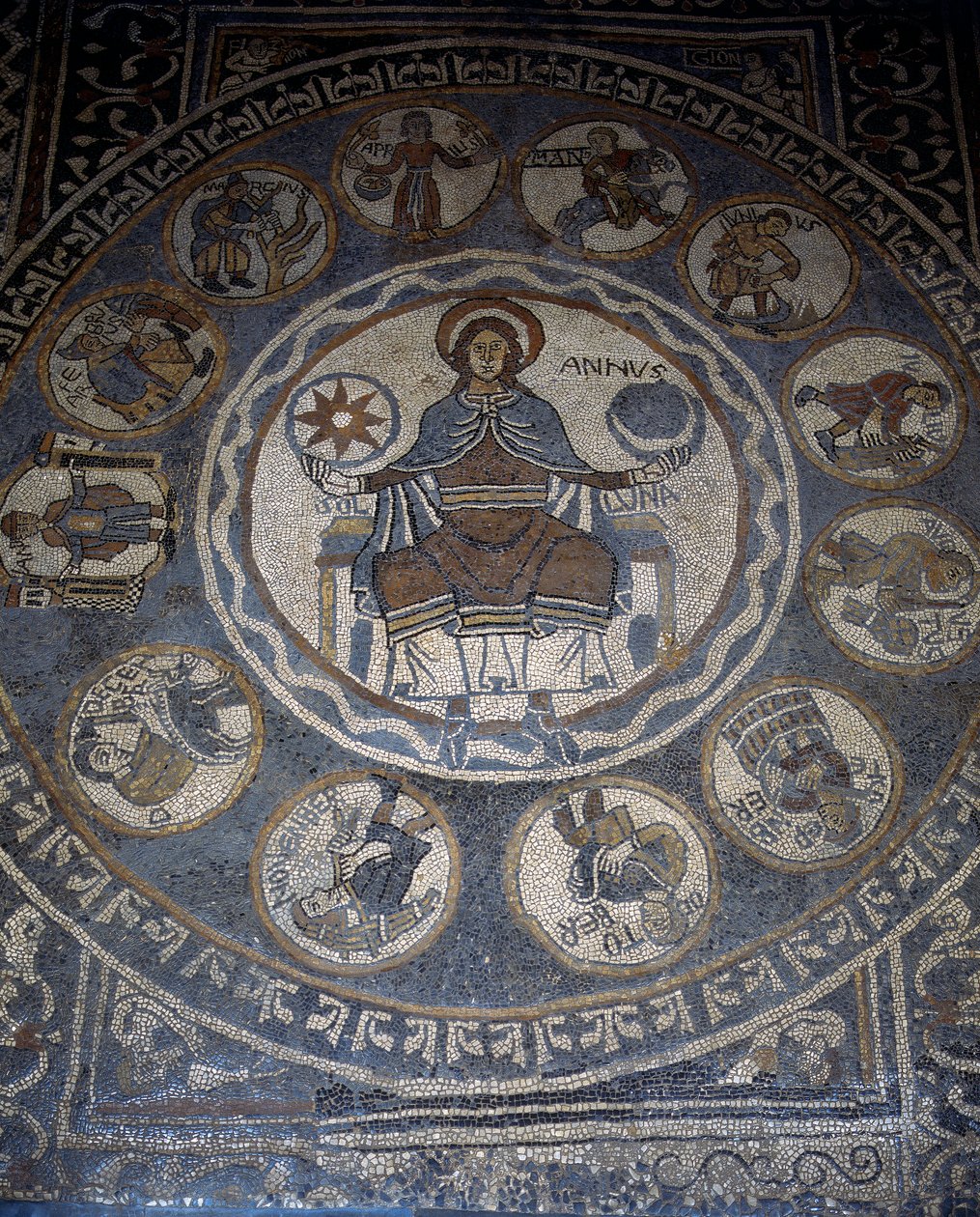 Mosaiikkilattia, joka kuvaa vuoden kuukausia tekijältä Unknown artist