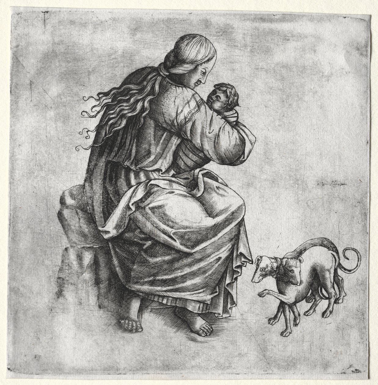Äiti ja lapsi kahden koiran kanssa tekijältä Unknown artist