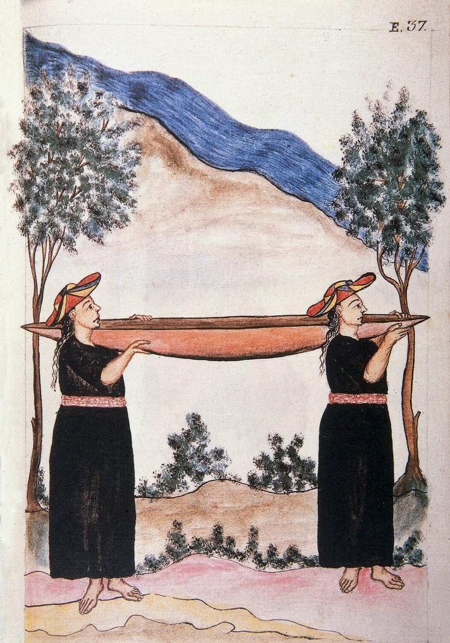 Moyobamba-intiaanit kanoottillaan, kirjasta "Trujillo del Peru" tai "Codex Martinez Companion", Baltazar Martinez Companion ja Bujanda, Trujillon piispa (1782-1785) tekijältä Unknown artist