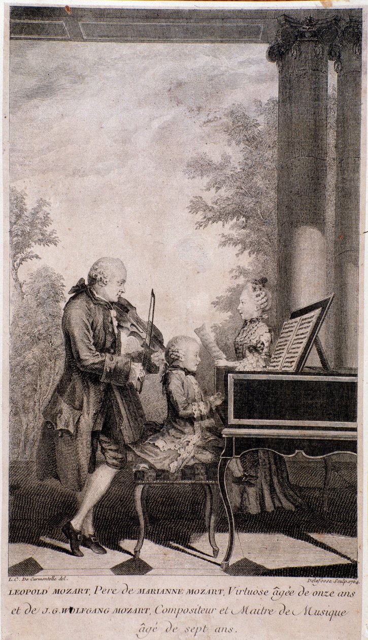 Mozartin perhe kiertueella (kaiverrus, vuoden 1777 jälkeen) tekijältä Unknown artist