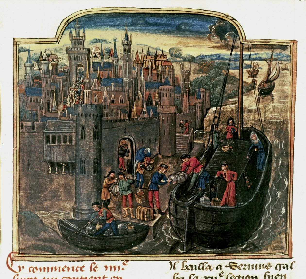 NAVIGAATIO: Kauppalaivan lastaus, 1400-luvun loppupuoli (pienoiskuva). tekijältä Unknown artist