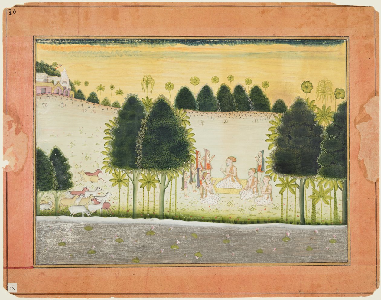 Nanda ja vanhimmat neuvostossa lehmänpaimenten kanssa, Bhagavata Puranasta tekijältä Unknown artist