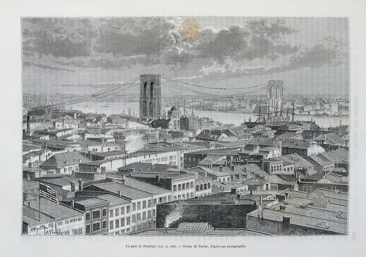 New York ja Brooklyn Bridge rakenteilla - "" World Tour" -julkaisussa, 2. sem. 1881 tekijältä Unknown artist