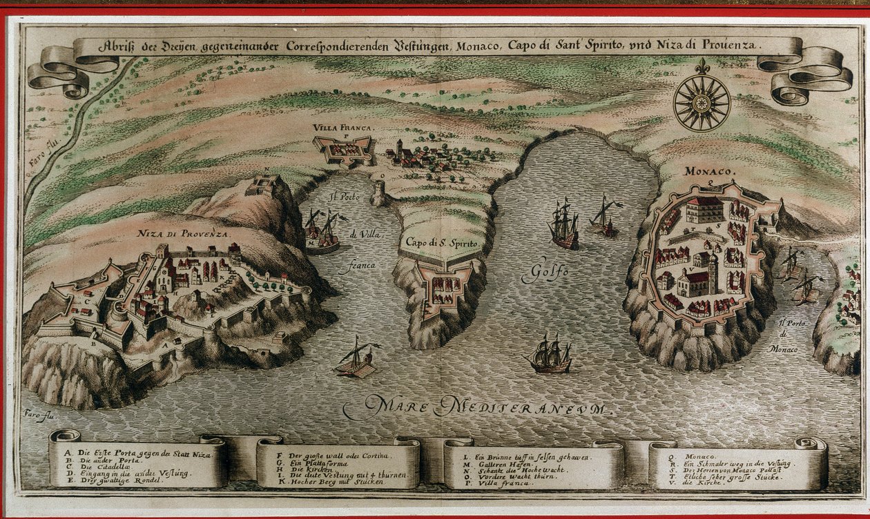 Nizza, Villefranche ja Monaco 1600-luvulla (maantieteellinen decoupe) tekijältä Unknown artist