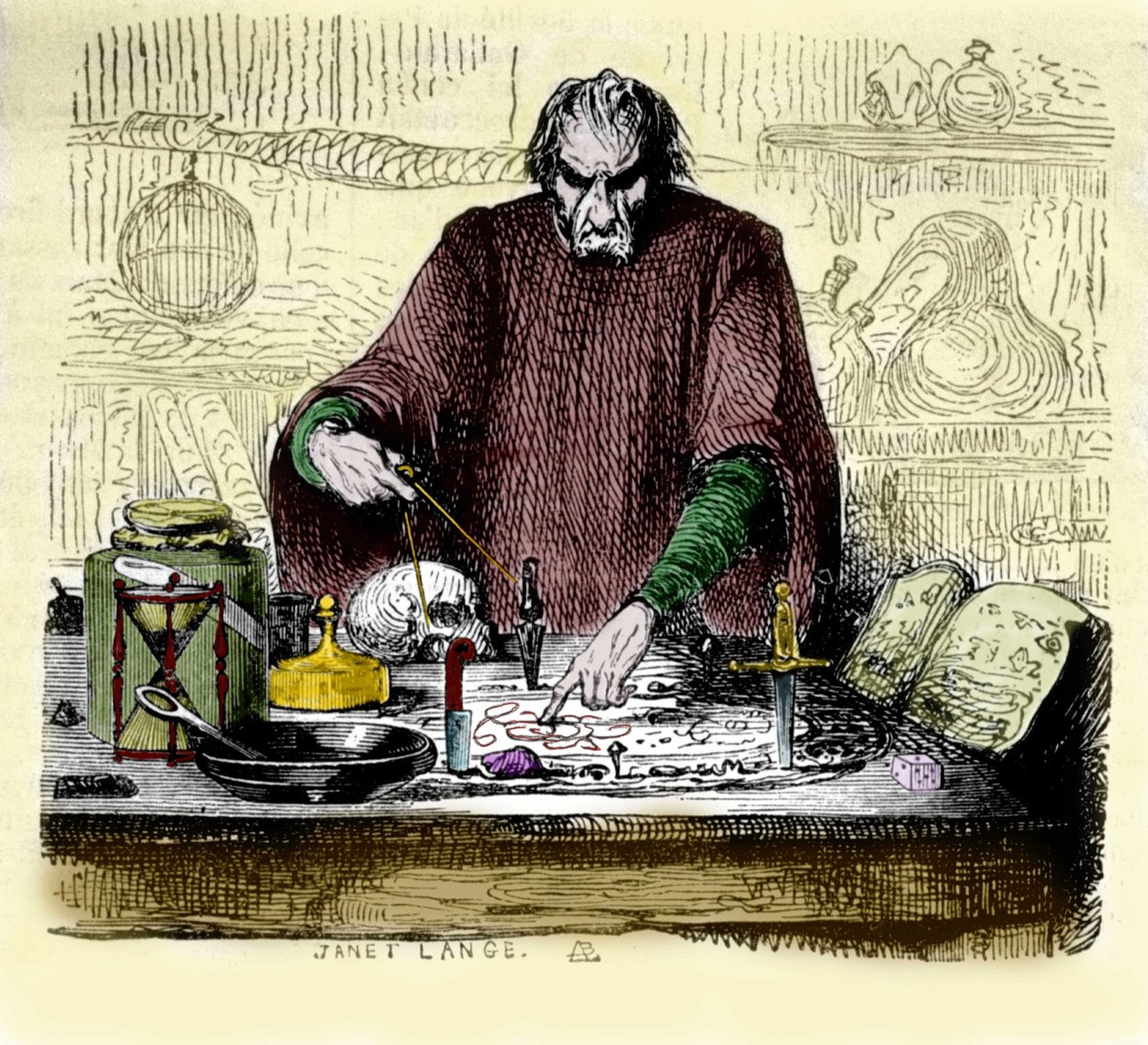 Nicolas Flamel (1330 - 1418) laboratoriossaan. tekijältä Unknown artist