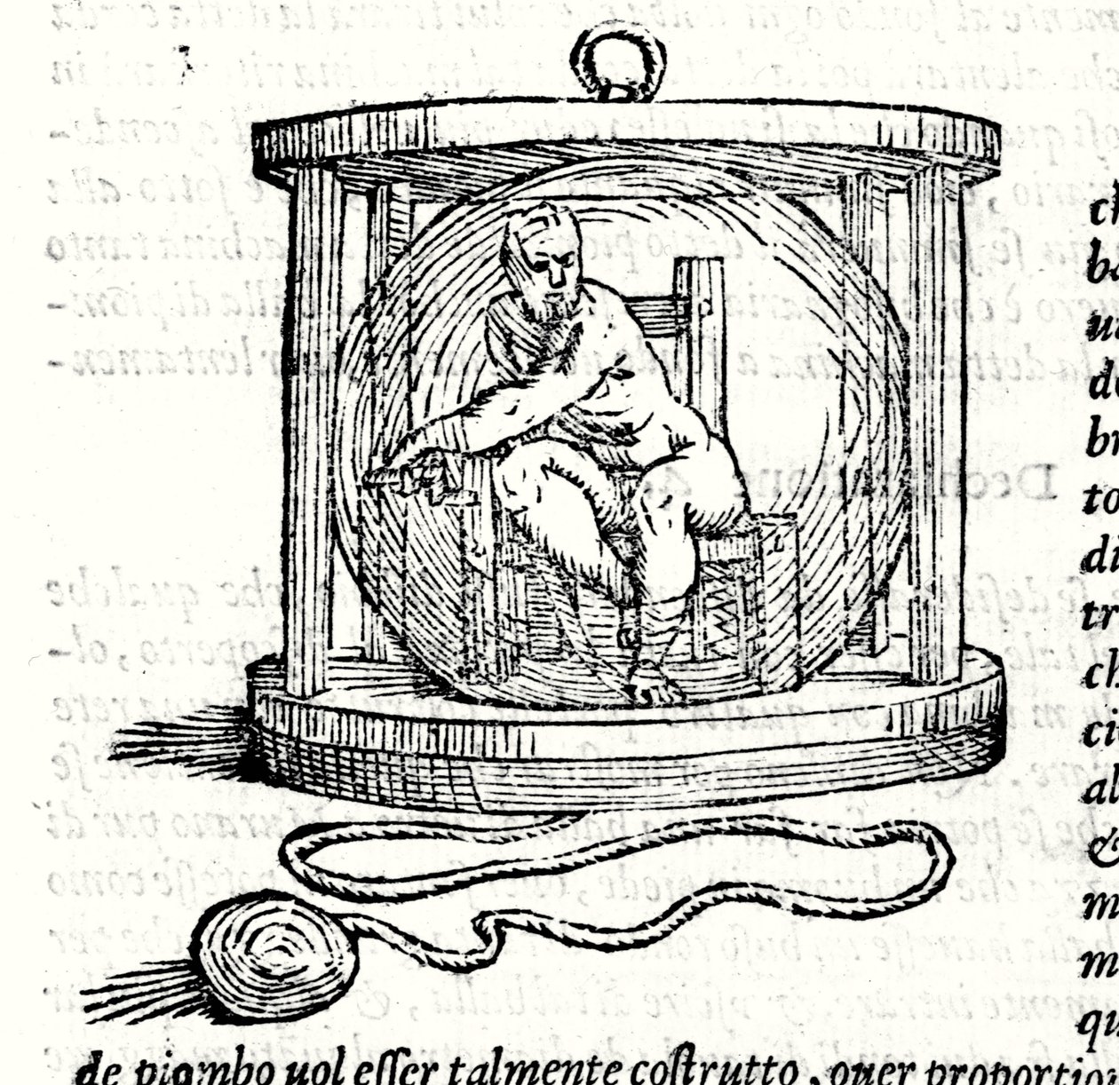 Nicoli Fontanan toinen puku nimeltä Tartaglia (1499 - 1557). Se tarjoaa kristallipallon, johon sukeltaja sulkeutuu. Kaiverrus 1500-luvulta. tekijältä Unknown artist
