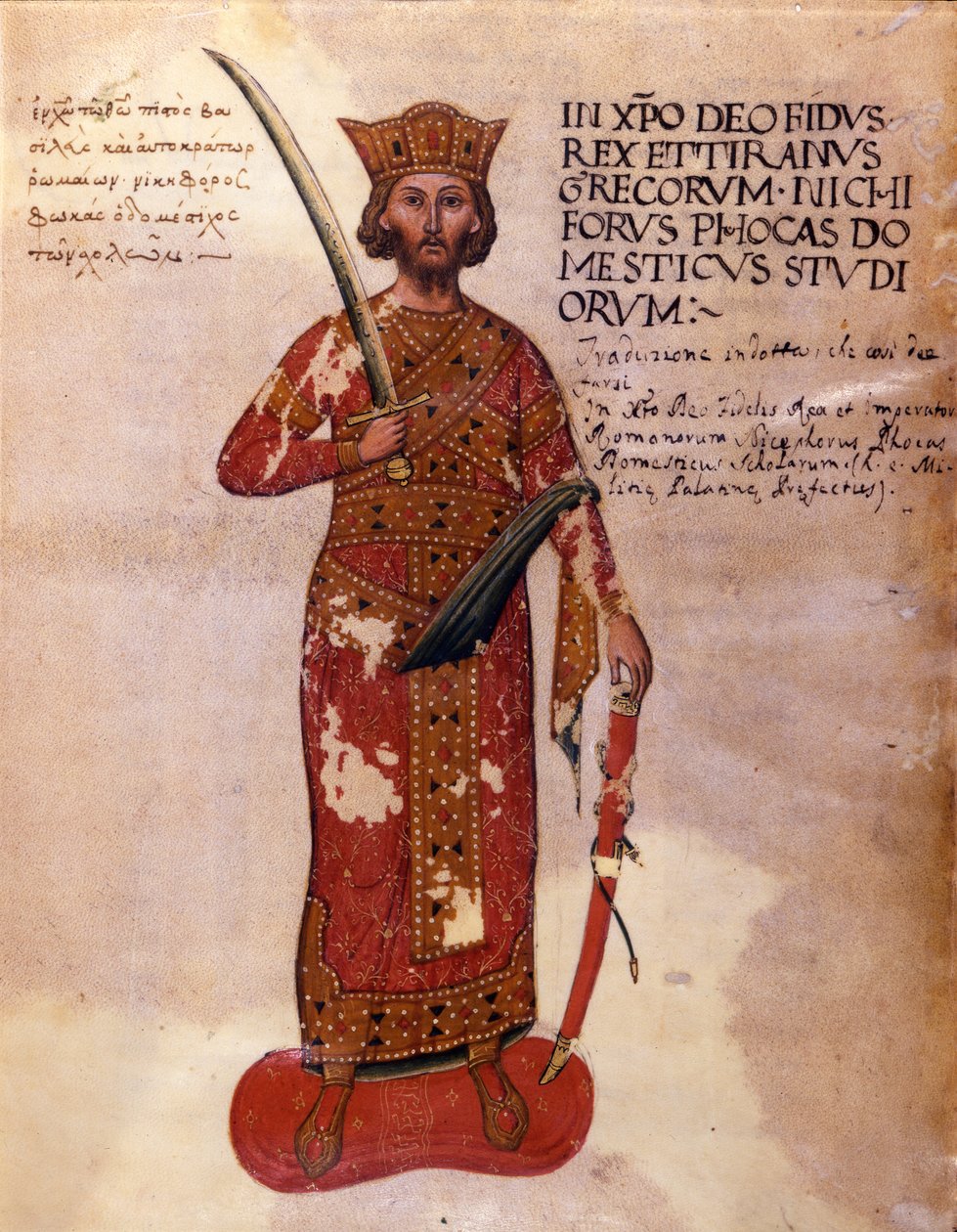 Nikephoros II Phocas (Nicephorus II Phocas) Bysantin keisari 963–969 – Nicephore II Phocasin, Bysantin keisarin (963–969) edustaja. Käsikirjoitus 1000-luvulta. Marciana Venetsia tekijältä Unknown artist