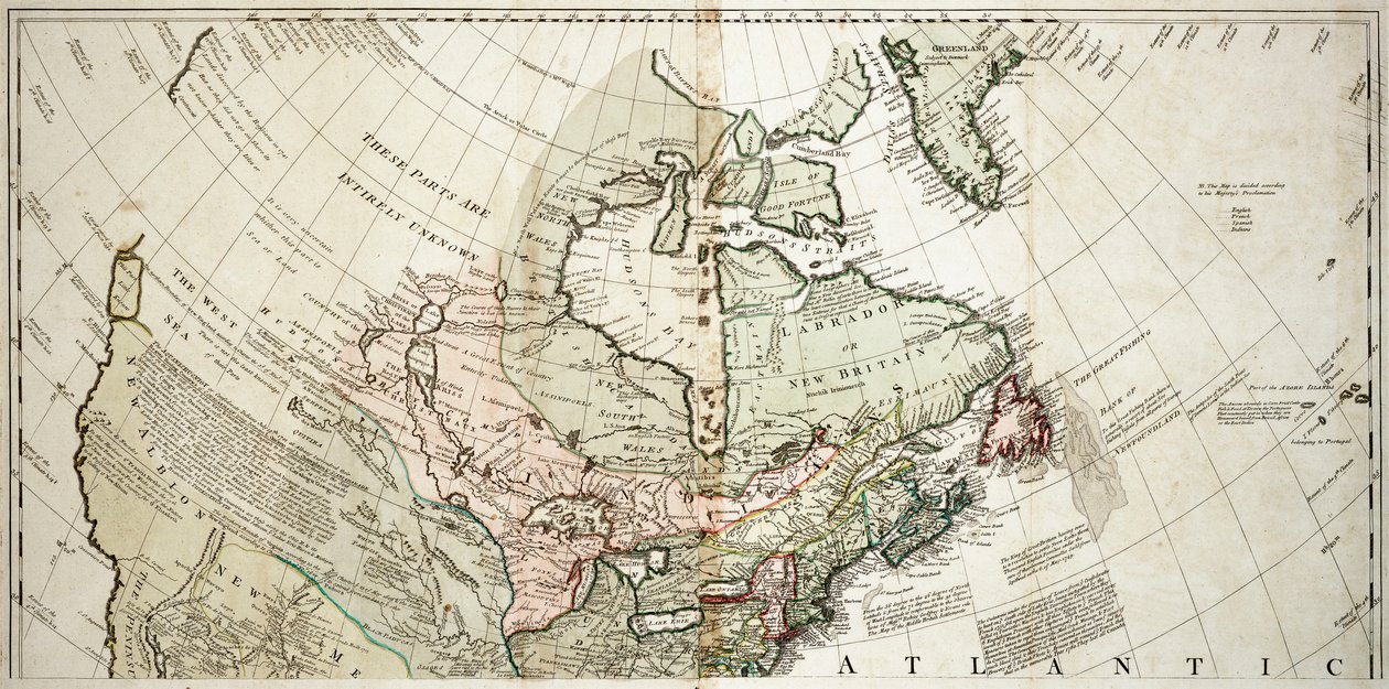 Pohjois-Amerikka, noin 1765 (värillinen kaiverrus). tekijältä Unknown artist