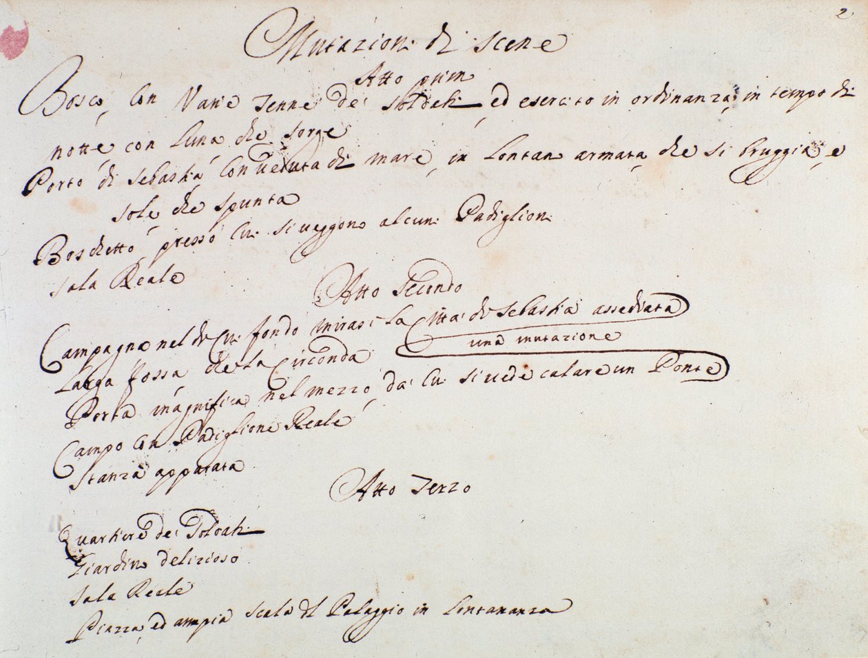 Muistiinpanot Giuseppe Aldrovandinin Mithridate-oopperan (1706) lavastusta varten tekijältä Unknown artist