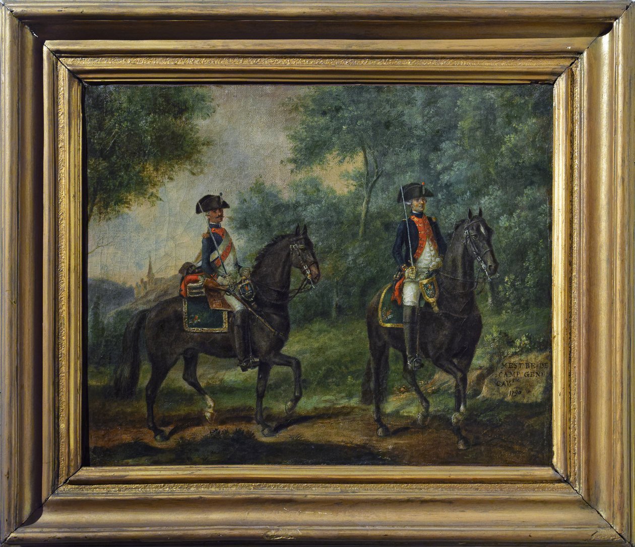 Mestre de Campsin rykmentin upseeri ja sotilas vuonna 1790, 1700-luvun lopulla (öljy kankaalle) tekijältä Unknown artist