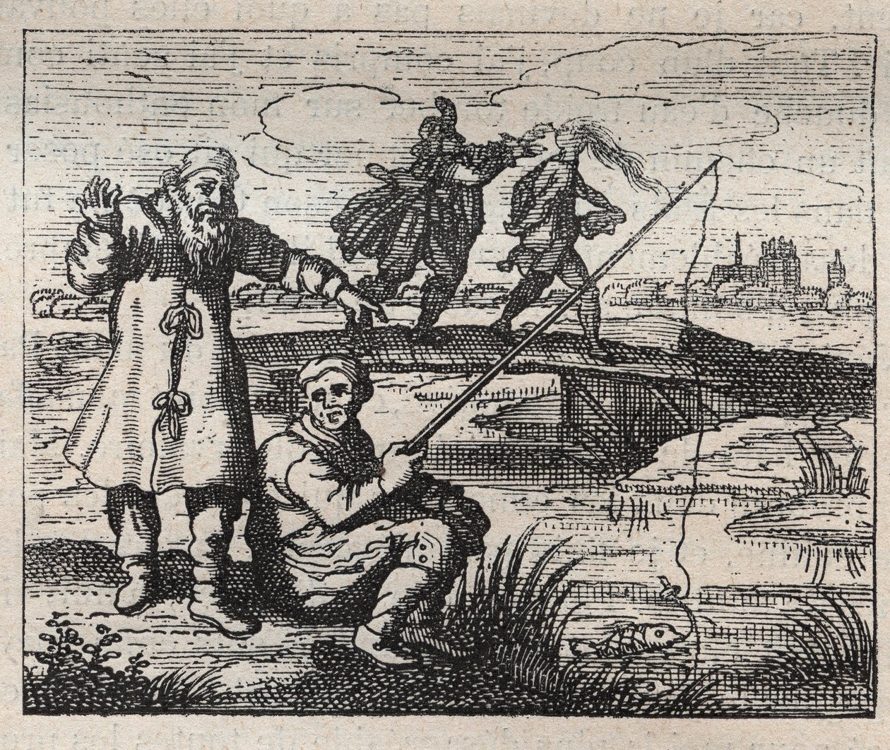 Vanhat sananlaskut: tilaisuus on kalju takaapäin - kaiverrus 1700-luvulta tekijältä Unknown artist