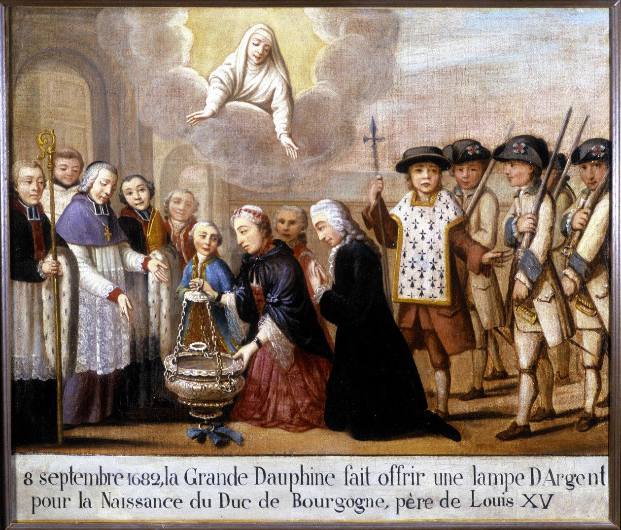 8. syyskuuta 1682 suuri delfiini tarjosi hopealampun Burgundin herttuan (Louis de France) syntymän kunniaksi. tekijältä Unknown artist