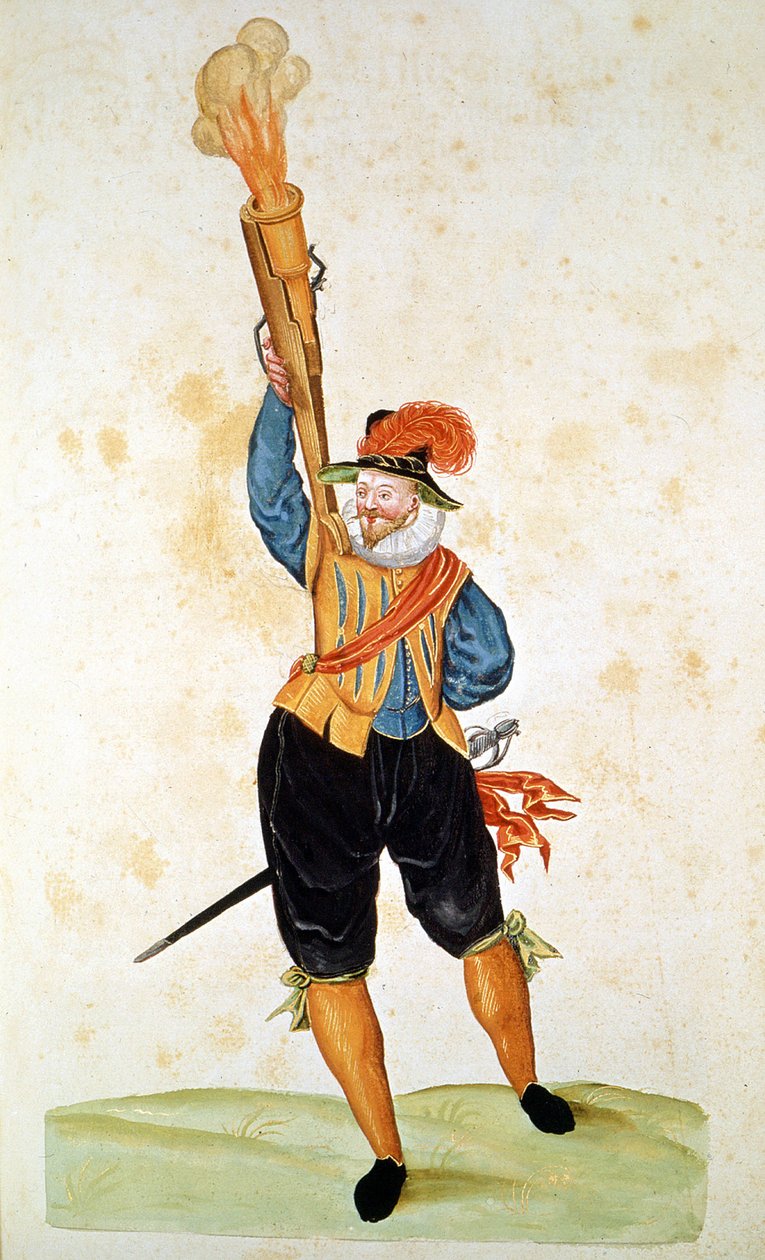 Yksi ensimmäisistä tuliaseista - 1500-luvun "Pyrotekniikan, asevaraston ja linnoitusten käsikirjassa". tekijältä Unknown artist