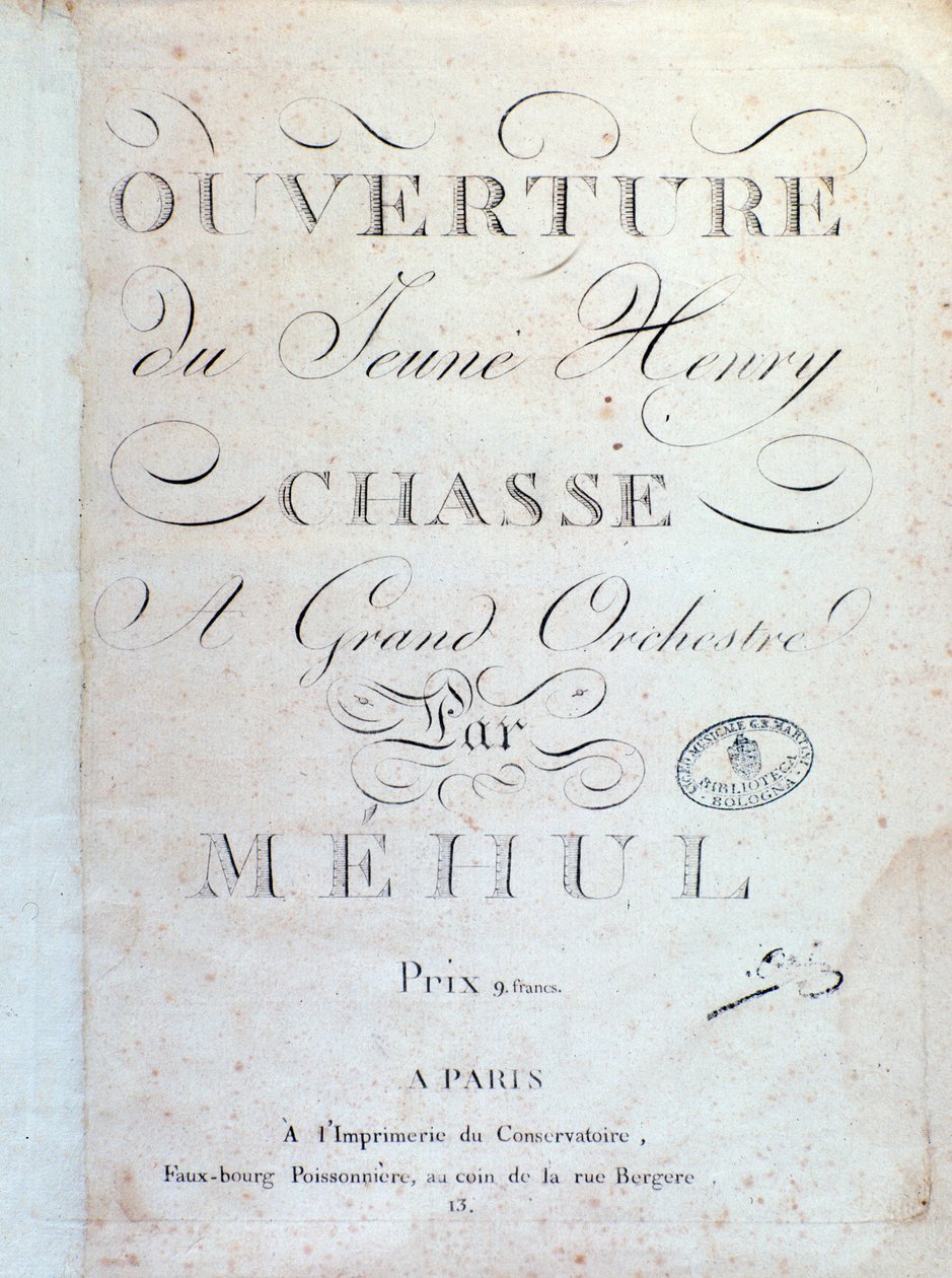 Avaussivu, Mehulin oopperan Nuori Henri metsästys (1797) tekijältä Unknown artist