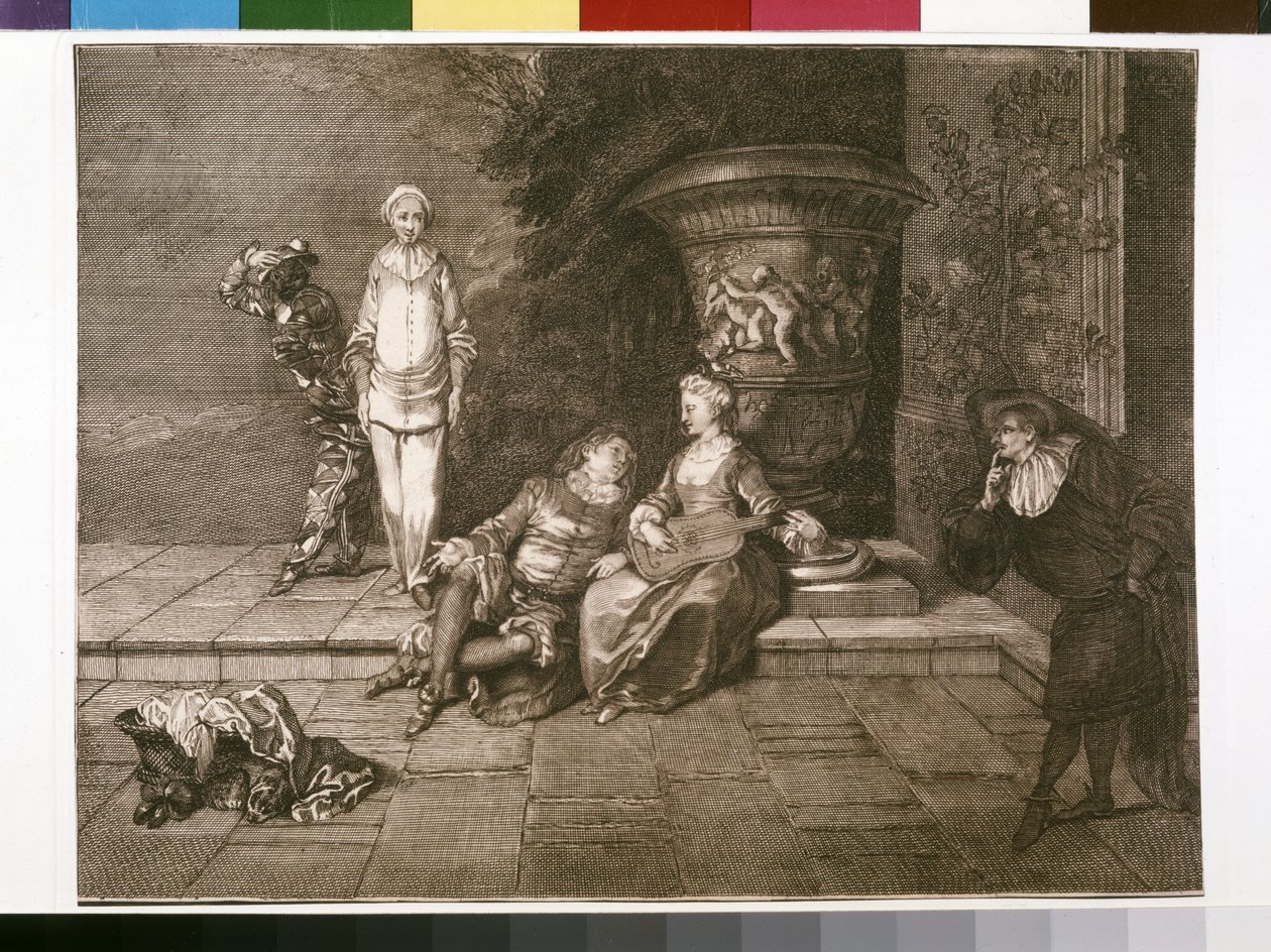 Alkuperäinen kaiverrus, jossa Pierrot vasemmalla tekijältä Unknown artist