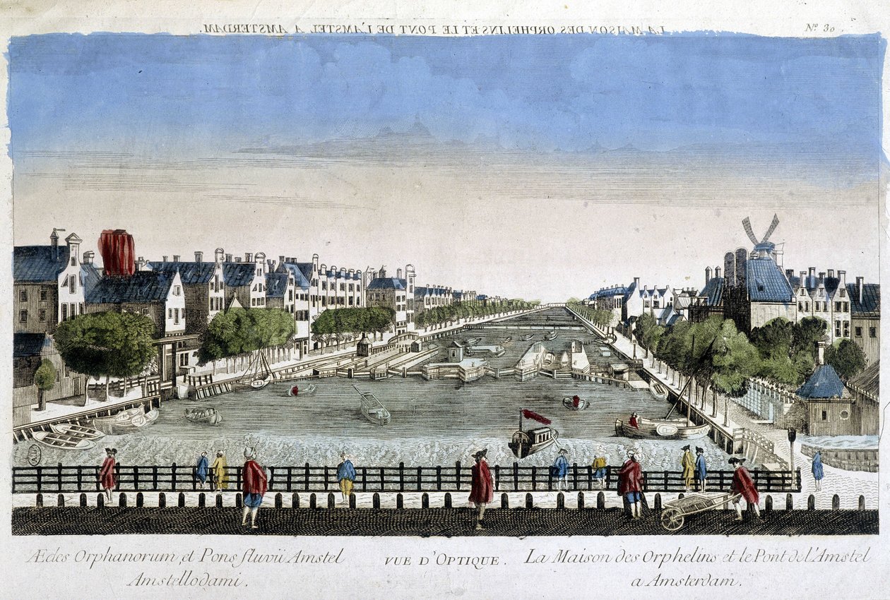 Orpojen talo ja Amstel-silta Amsterdamissa - Optinen näkymä tekijältä Unknown artist