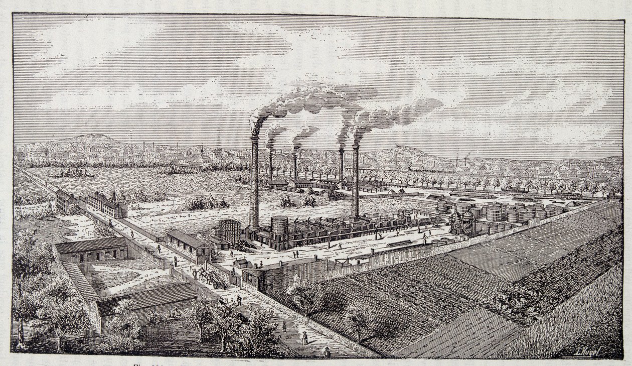 Yleiskatsaus herra Deutschin öljynjalostamosta Pantinissa (Seine) tekijältä Unknown artist
