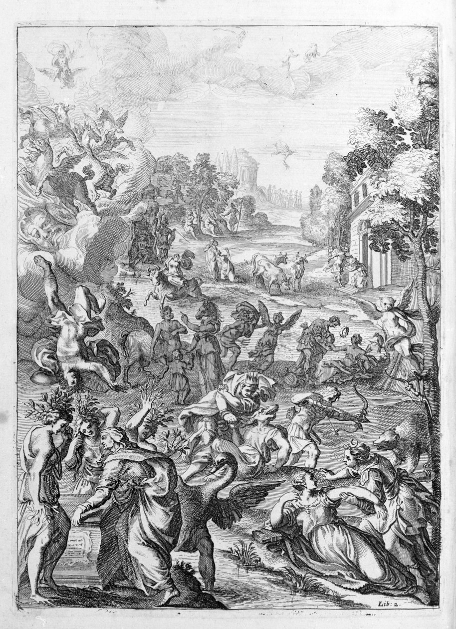 Ovidius (Ovidius) - kuvitus kirjalle 15 - (P. Ovidius Nasonis Metamorphose libri XV um noctis THE. Farnaby.) muistiinpano Thomas Farnaby (Farnaby) (1575-1647) tekijältä Unknown artist