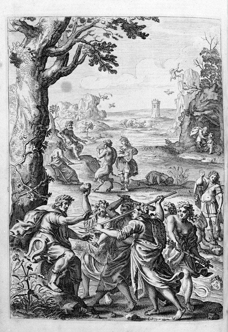 Ovidius (Ovidius) - kuvitus kirjalle 15 - (P. Ovidius Nasonis Metamorphose libri XV um noctis THE. Farnaby.) muistiinpano Thomas Farnaby (Farnaby) (1575-1647) tekijältä Unknown artist