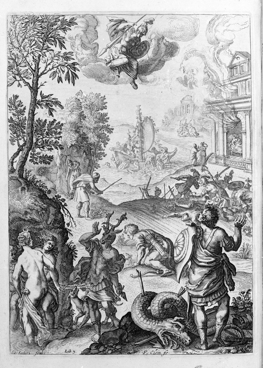 Ovidius (Ovidius) - kuvitus kirjalle 15 - (P. Ovidius Nasonis Metamorphose libri XV um noctis THE. Farnaby.) muistiinpano Thomas Farnaby (Farnaby) (1575-1647) tekijältä Unknown artist