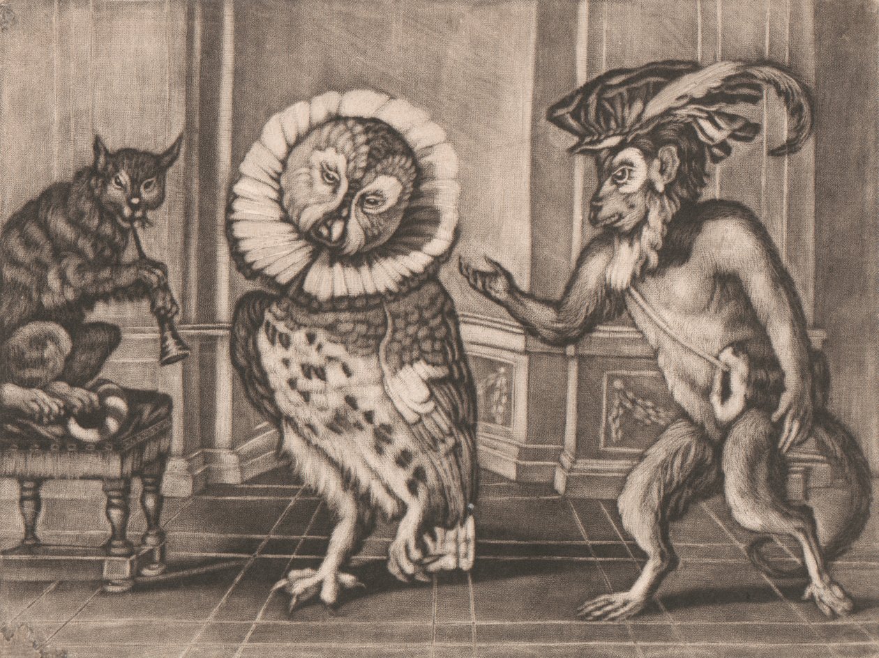 Pöllö, apina ja kissa, Mezzotintoes, Smith, Voi. III tekijältä Unknown artist