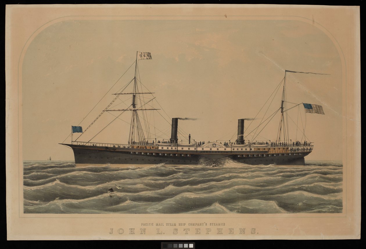Pacific Mail Steam Ship Companyn höyrylaiva John L Stephens. tekijältä Unknown artist