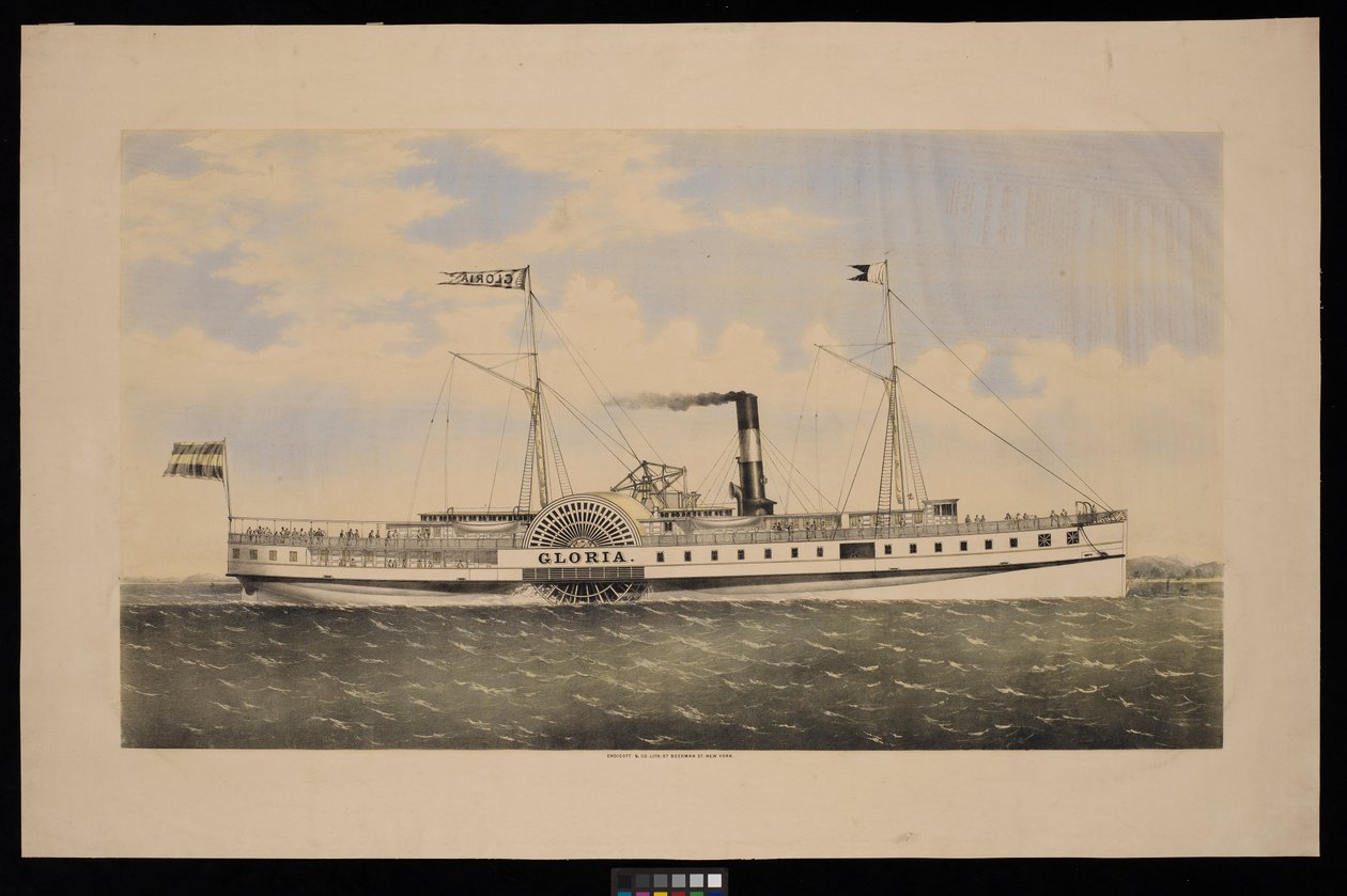 Paddle Steamer Gloria (litografia, värillinen) tekijältä Unknown artist