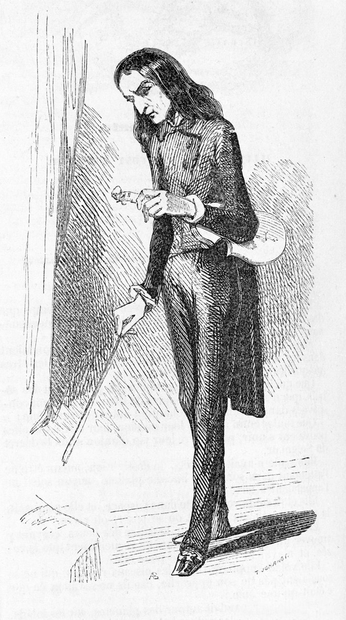 Paganini Nicolo (1782 - 1840), kaiverrus, italialainen säveltäjä ja viulisti. tekijältä Unknown artist