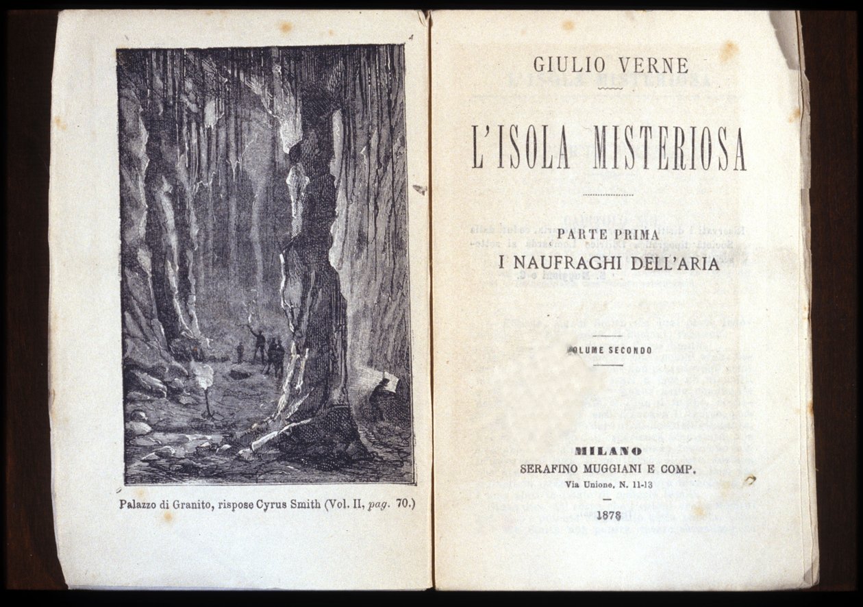 Sivu Jules Vernen "The Mysterious Island" italialaisesta painoksesta. 1878. Milano. tekijältä Unknown artist