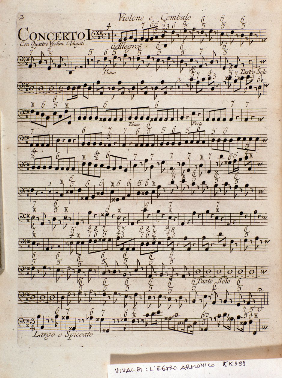 Antonio Vivaldin kappaleen The Harmonic Star, op 3 (Harmoninen inspiraatio) nuotiosivu tekijältä Unknown artist