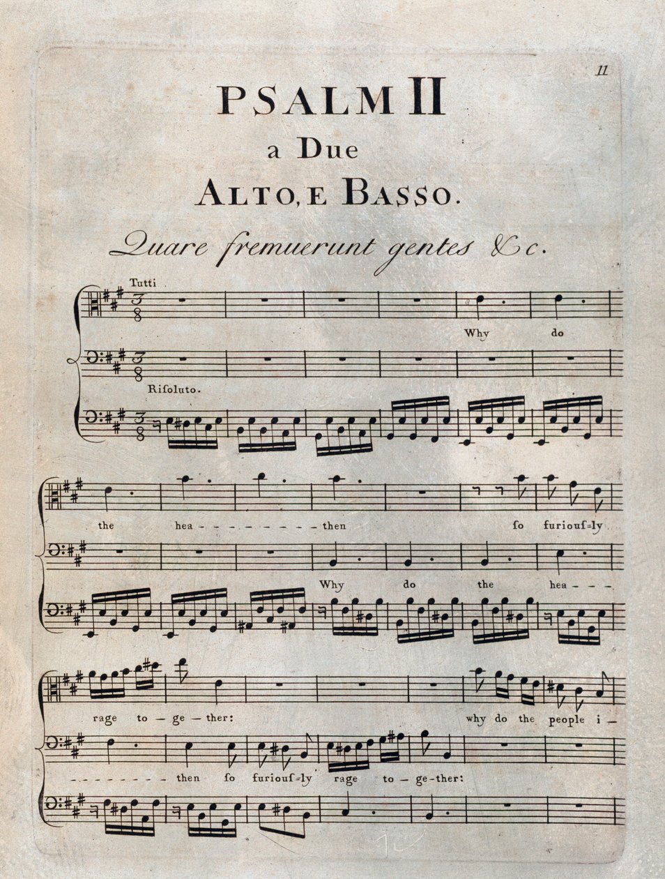 Toisen psalmin sivu Benedetto Marcellon "" Psalmit" -kappaleessa tekijältä Unknown artist