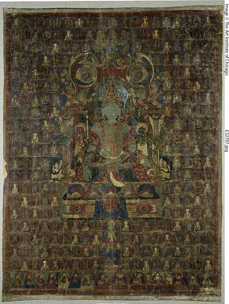 Bon-jumaluuden Tonpa Shenrapin maalattu banneri (Thangka). tekijältä Unknown artist