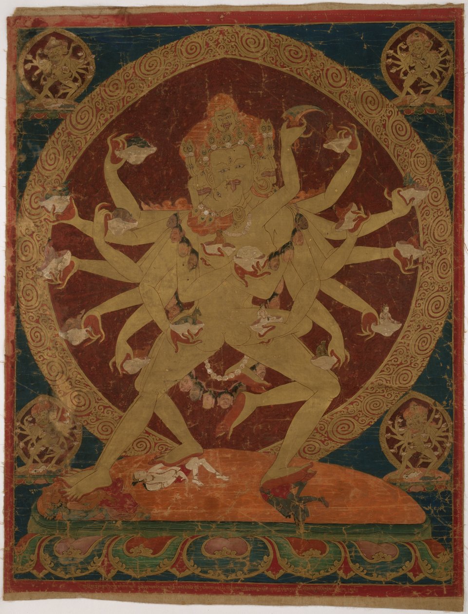 Maalattu banneri (Thangka) kallokuppia kantavasta (Kapâladhara) Hevajrasta. tekijältä Unknown artist