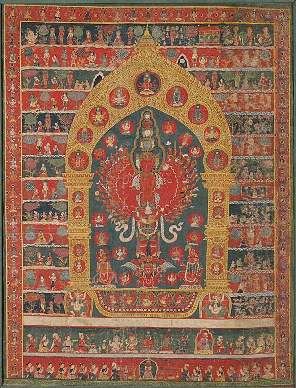 Maalattu banneri (Thangka) Avalokiteshvaran inkarnaatiosta Sadejumala Rato Matsyendranatha:sta. tekijältä Unknown artist