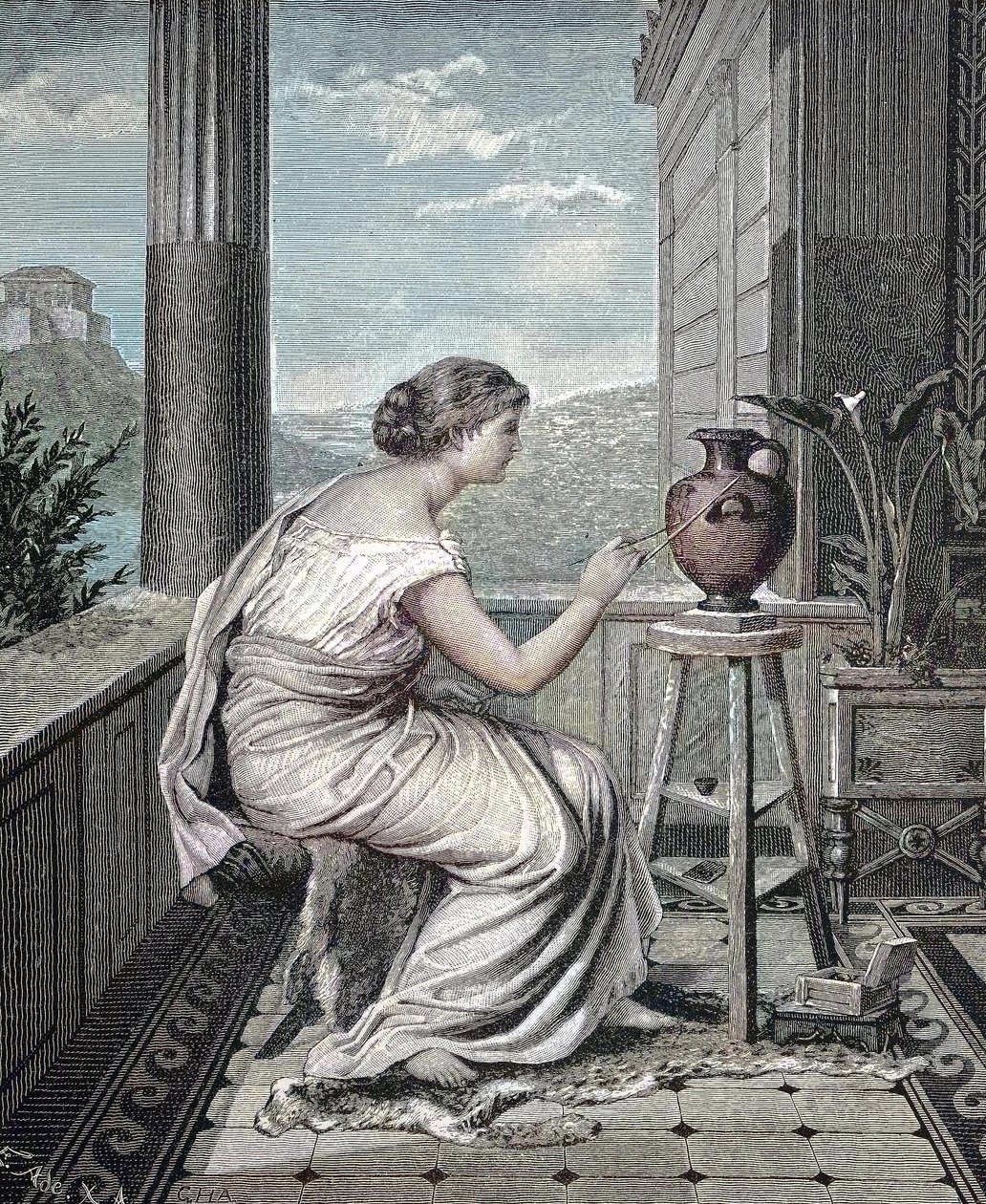 Pintor, artista, jovem grega pintando um vaso, histórico, reprodução digital de uma obra de arte original do século XIX tekijältä Unknown artist