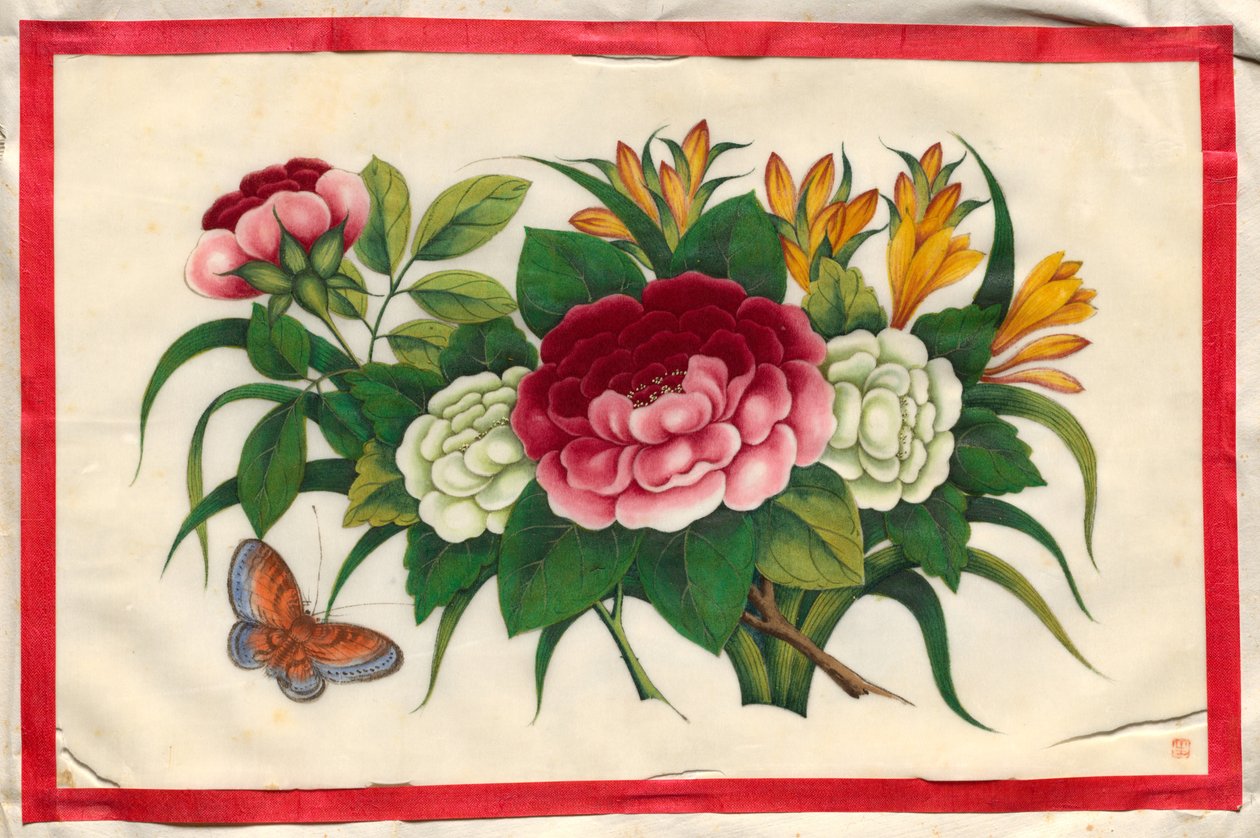 Maalaus Kymmenen kuvitettu kirja kukkia ja perhosia tekijältä Unknown artist