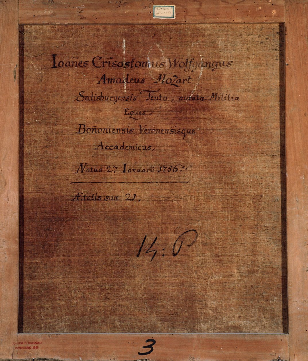 Maalaus kääntöpuolella muotokuvalla Mozartista 21-vuotiaana tekijältä Unknown artist