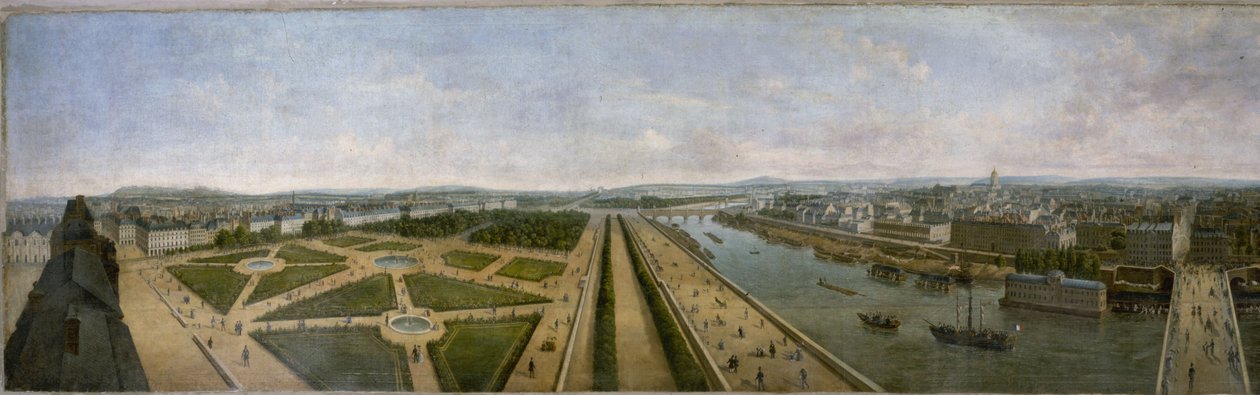 Panoraama Pariisista Tuileriesin Pavillon de Floren katolta, noin 1833 (öljy kankaalle). tekijältä Unknown artist