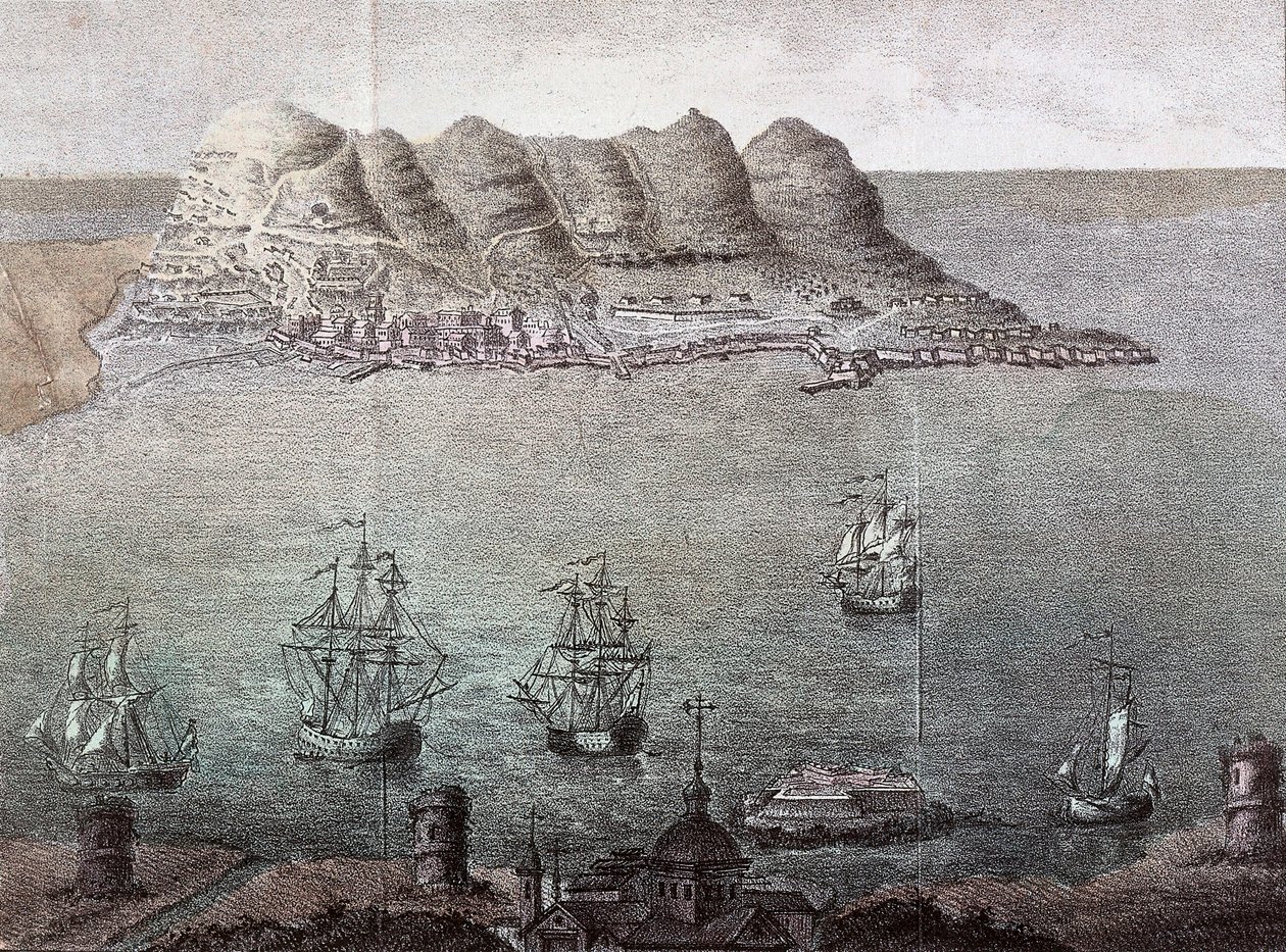 Panoraamanäkymä Gibraltarille ja Detroitille. 1800-luvun Madrid, kansalliskirjasto tekijältä Unknown artist