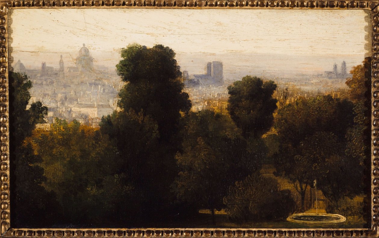 Pariisi Bellevillen kukkuloilta nähtynä; noin 1840, nykyinen 19. arrondissementti, vuonna 1840 (öljy kankaalle) (kuva) tekijältä Unknown artist