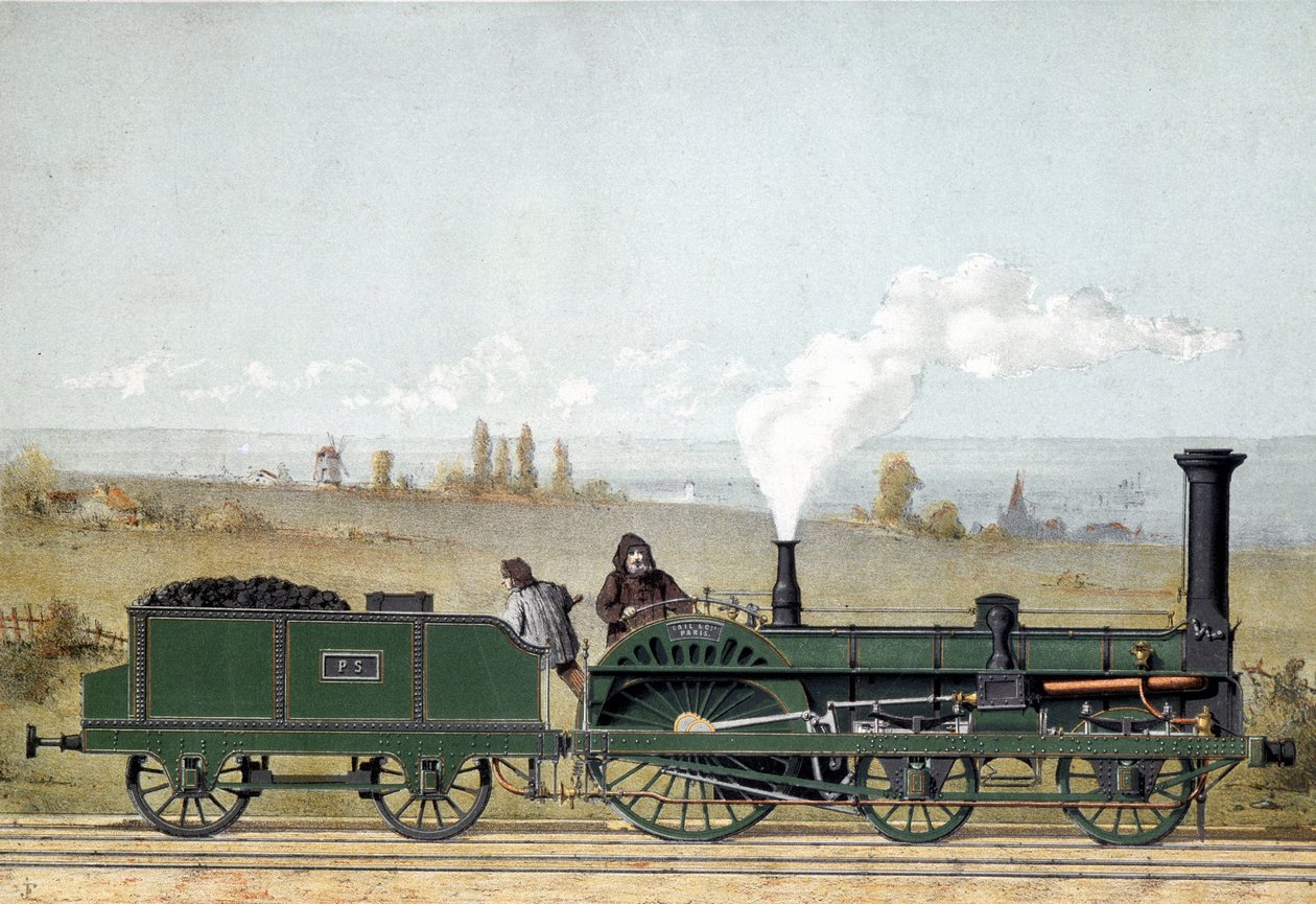 Strasbourgin rautatien matkustajaveturi ja hiilivaunu (Crampton-järjestelmä) tekijältä Unknown artist