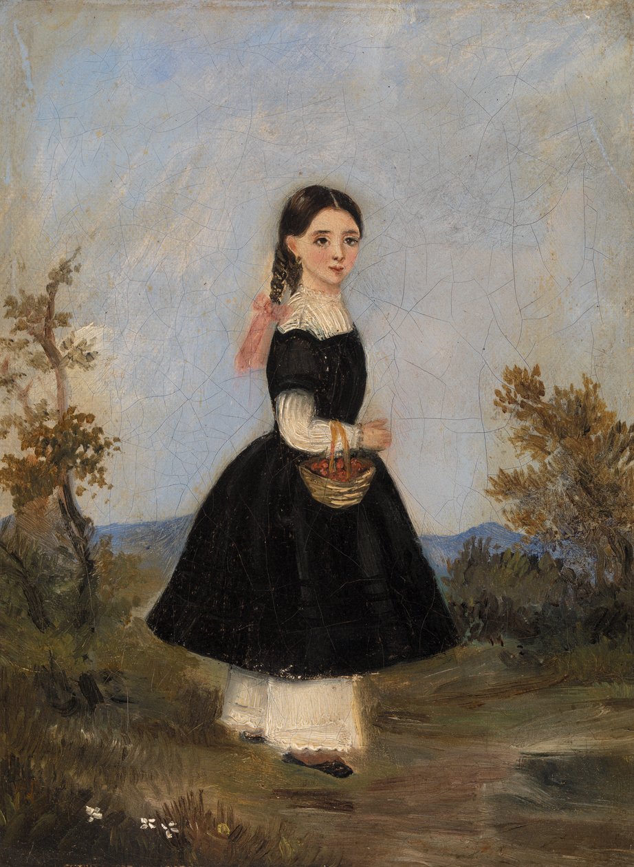 Talonpoikatyttö maisemassa tekijältä Unknown artist