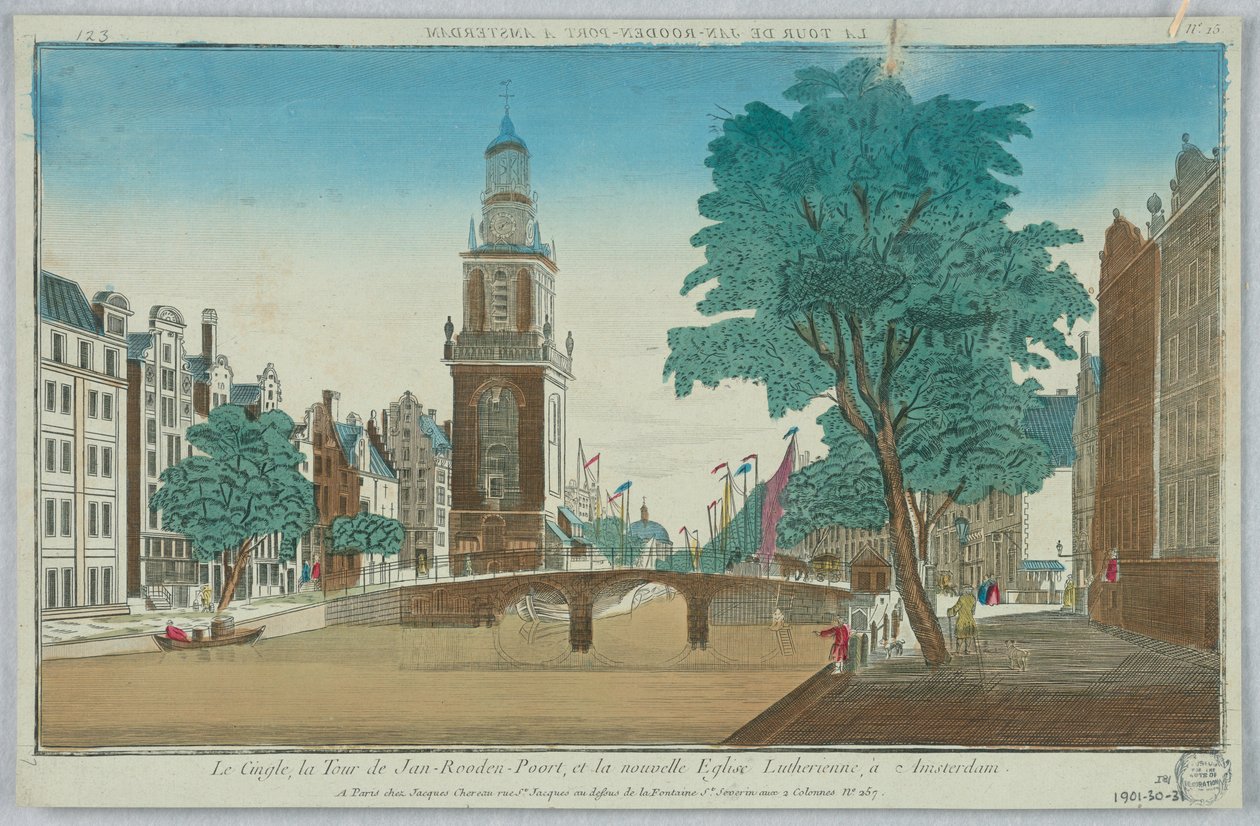 Peep-show, Cingle, Jan-Rooden-Poort Tower ja Uusi luterilainen kirkko, Amsterdam, nro 15 tekijältä Unknown artist